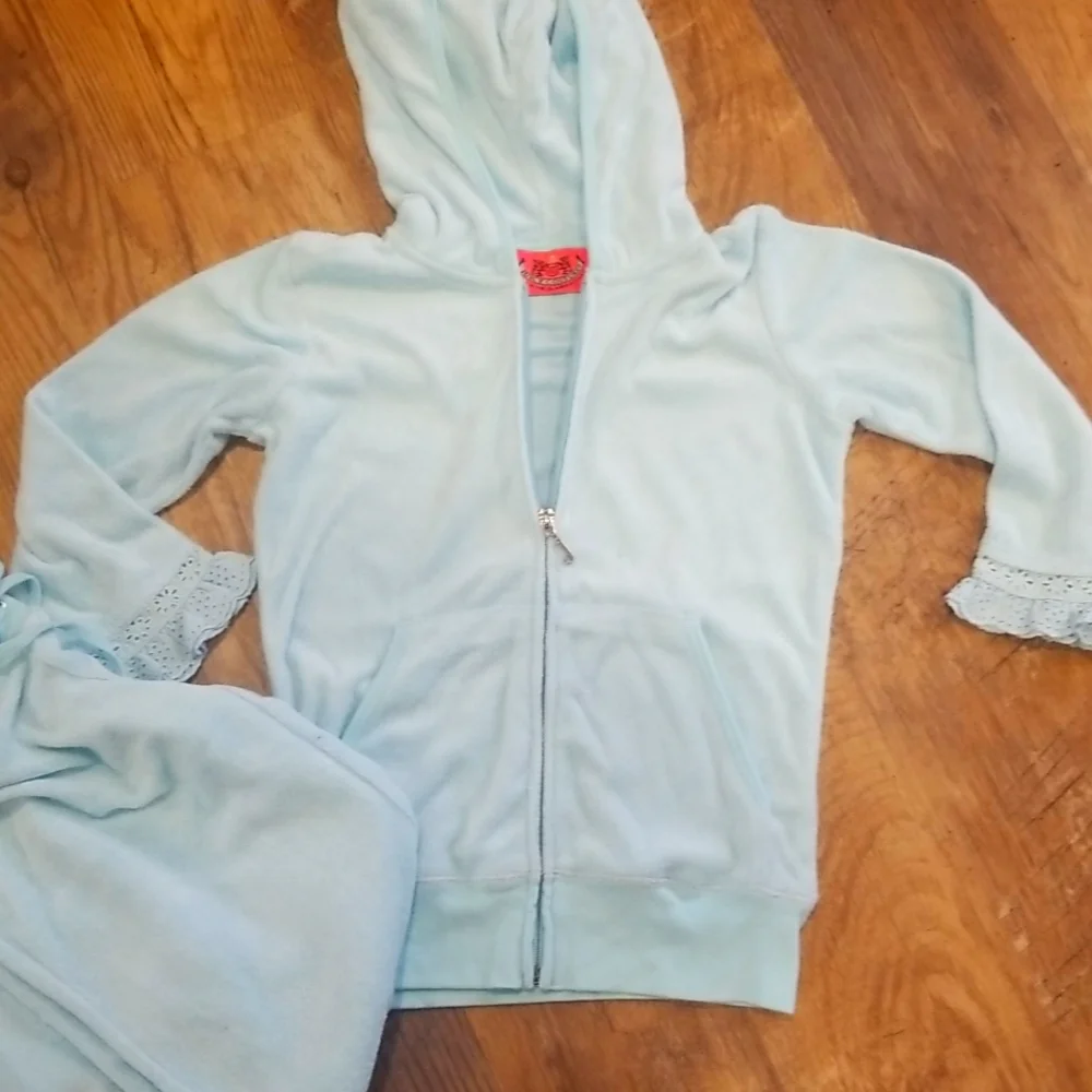 2000s Vintage Juicy Couture Terry Cloth Eyelet Tracksuit Petite Baby Blue - Picture 5 of 7